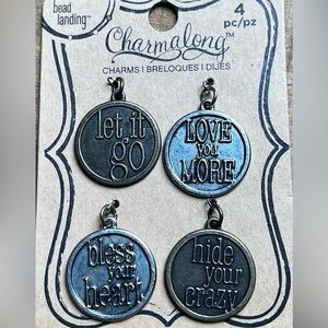 Bead Landing set of 4 Jewelry Charms Pendants bless your heart, let it go, crazy